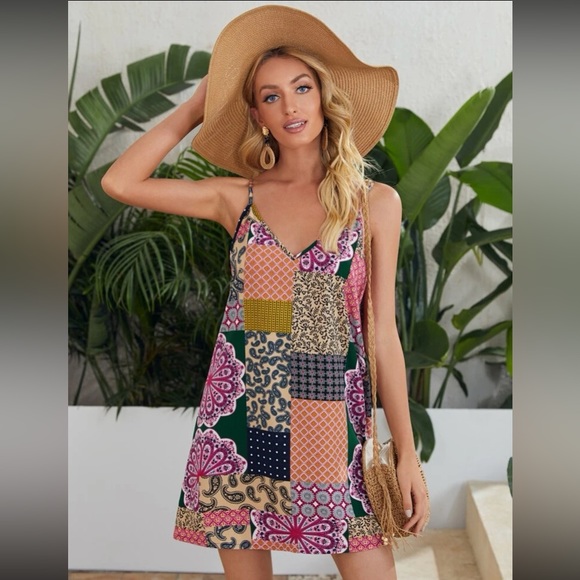 NEW! Boho patchwork print Cami dress. - Picture 4 of 6